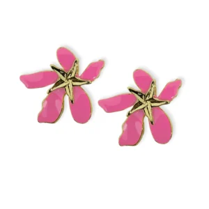 Brinco Flor Esmaltada Centro Estrela Dourada