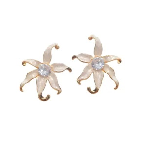 Brinco Flor Grande Esmaltada Centro Zircônia Cristal