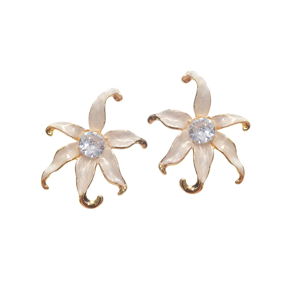Brinco Flor Grande Esmaltada Centro Zircônia Cristal