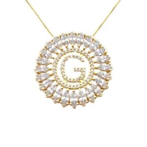 Colar Letra G Cravejada Cristal