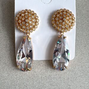 Brinco Mandala na Mini Zirconia e Pingente Gota Cristal Grande