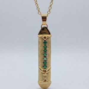 Mezuzah 18K Puro com 7 Esmeraldas Lapidadas