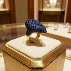 Anel Gota de Zircônia Azul Folheado A Ouro