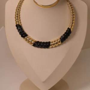 Colar Hélice Bicolor Ônix Dourado