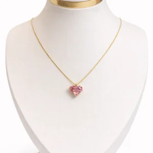 Colar Veneziana Pingente Formato Diamante Rosa 50 cm