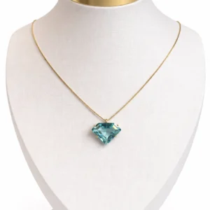 Colar Veneziana Pingente Formato Diamante Azul Claro 50cm