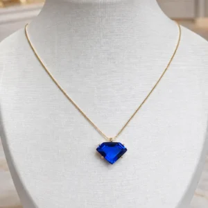 Colar Veneziana Pingente Formato Diamante Azul Escuro 50cm