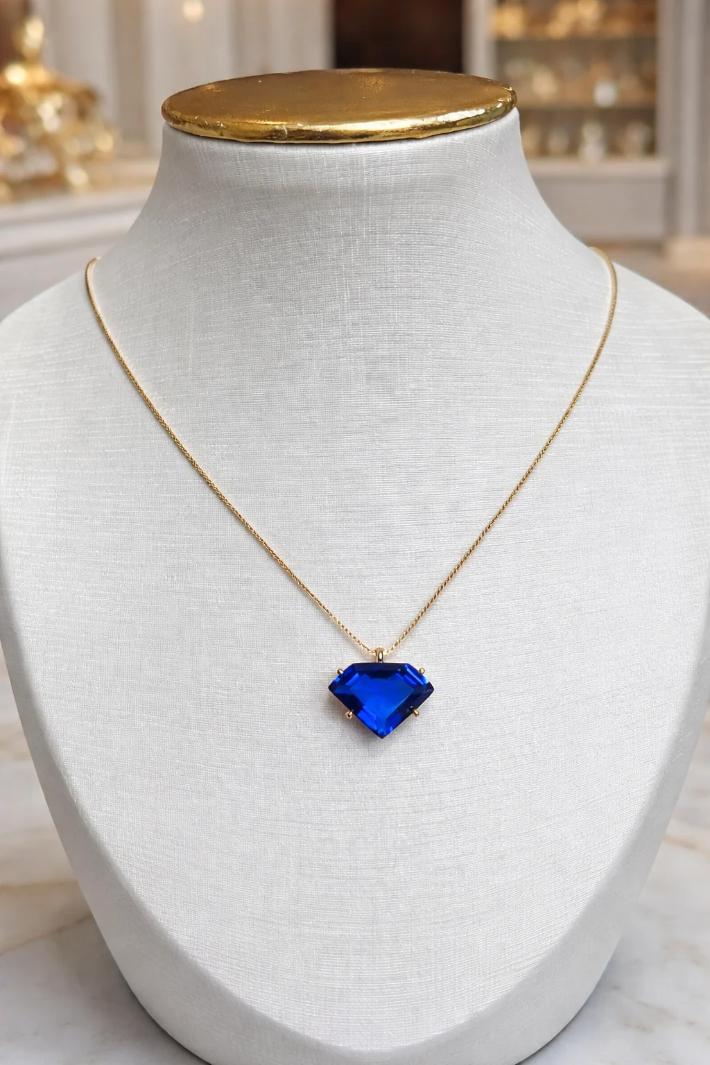 Colar Veneziana Pingente Formato Diamante Azul Escuro 50cm