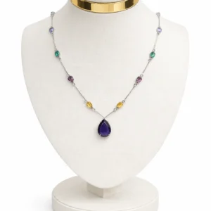 Colar Oval Em Prata Com Pedraria Colorida