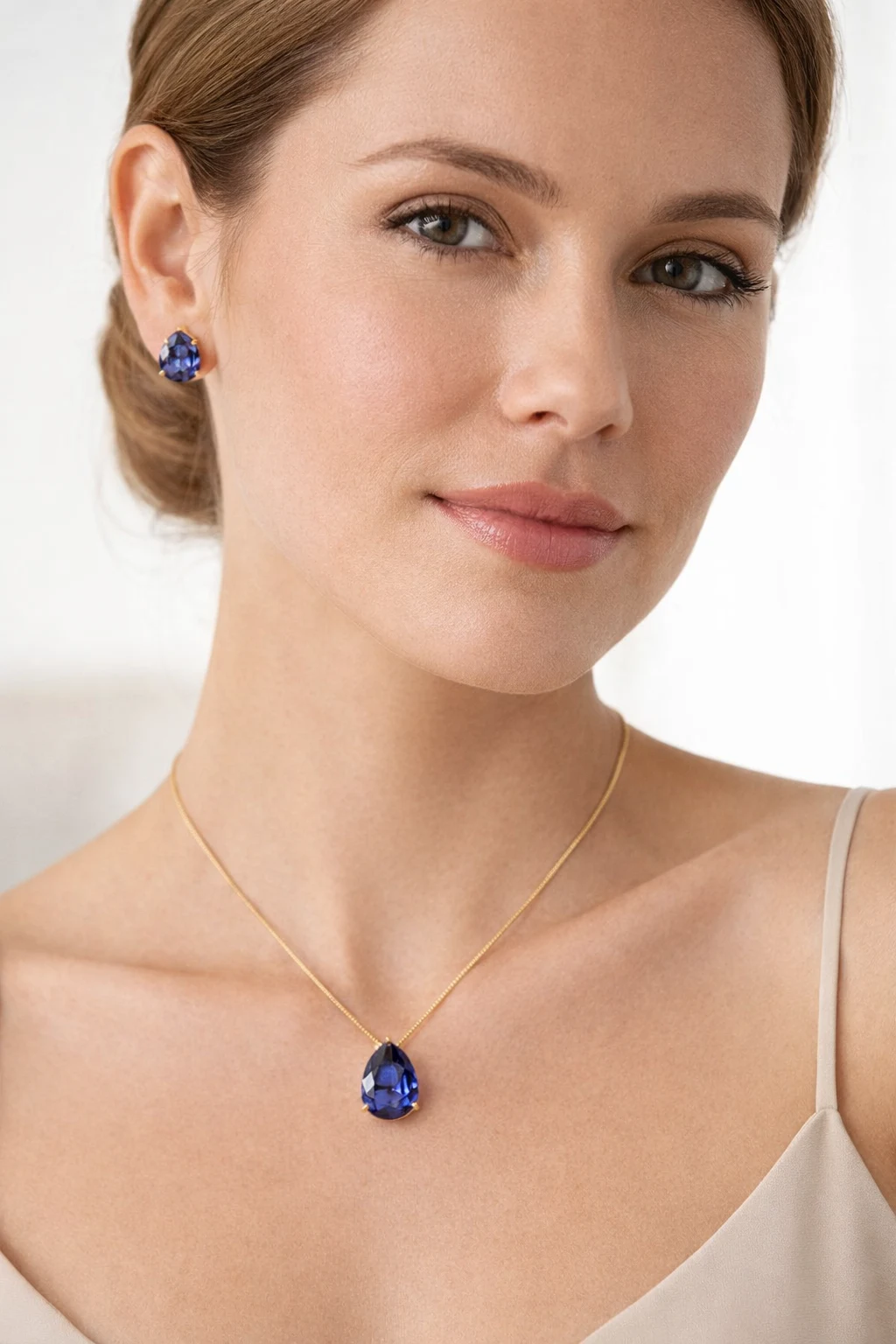 Conjunto Colar e Brincos Gota Cor Ametista 45+5cm - Imagem 2