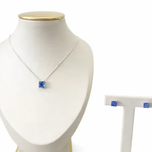 Conjunto Em Prata Colar E Brinco Pedra Quadrada Lilás