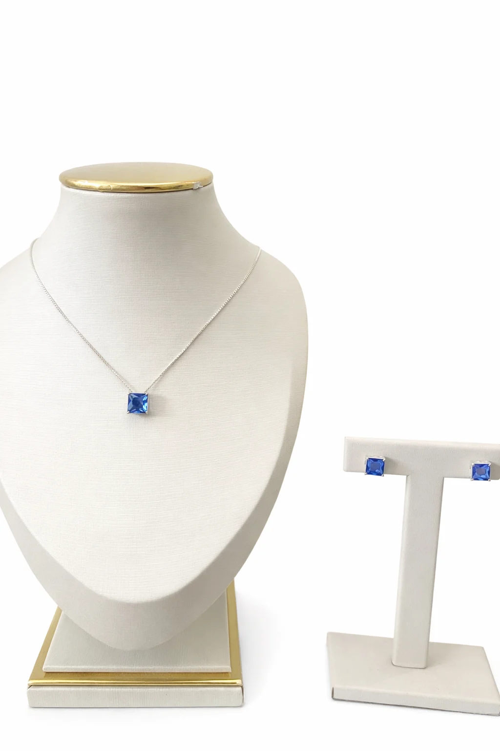 Conjunto Em Prata Colar E Brinco Pedra Quadrada Lilás