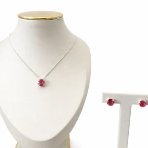 Conjunto Em Prata Colar E Brinco Pedra Turmalina Rosa
