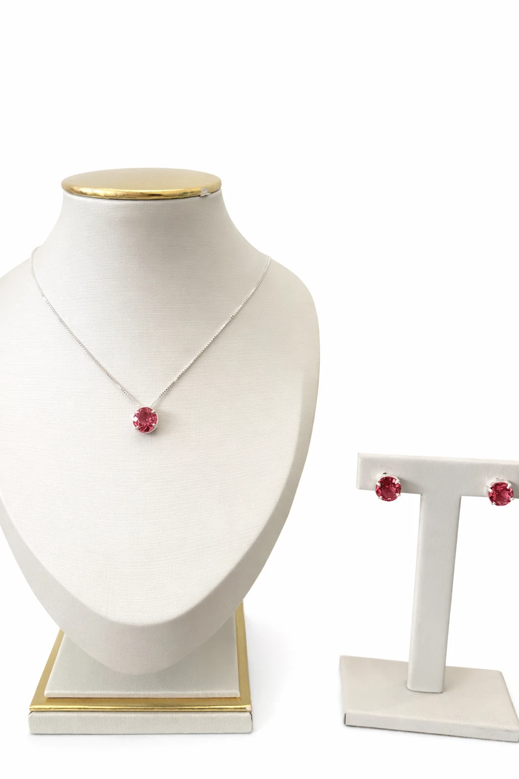 Conjunto Em Prata Colar E Brinco Pedra Turmalina Rosa