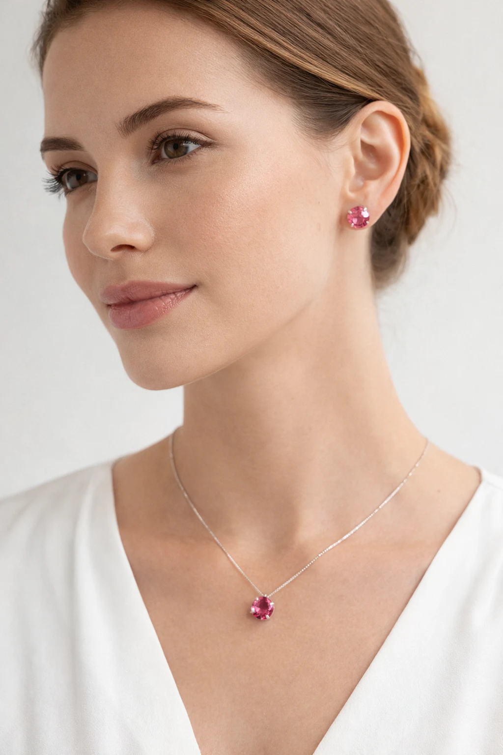 Conjunto Em Prata Colar E Brinco Pedra Turmalina Rosa - Imagem 2