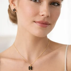 Conjunto Colar e Brincos Van Cliff cor Ônix