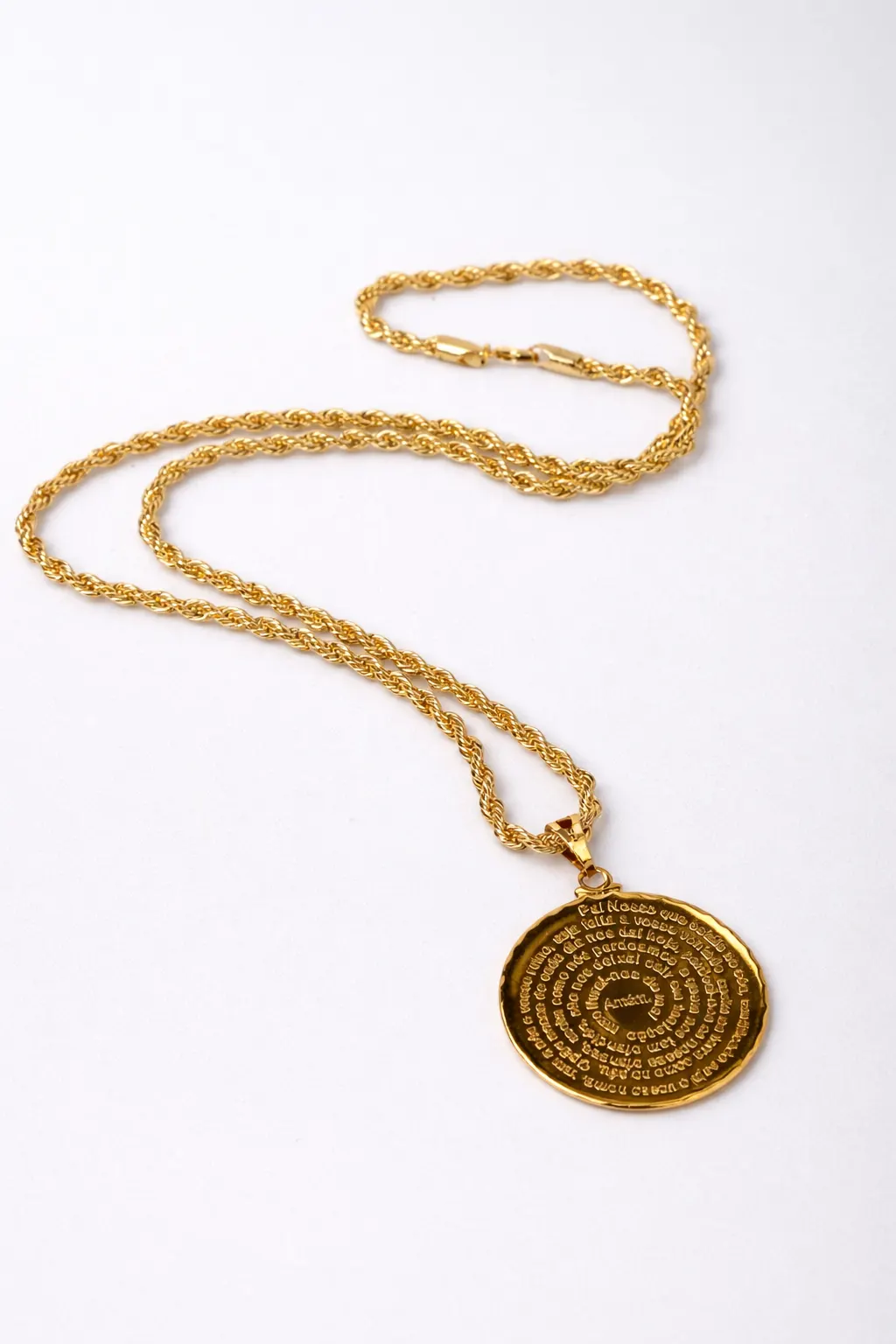 Colar Pai Nosso Medalha Banhado a Ouro Cordão Baiano Grosso 45 cm