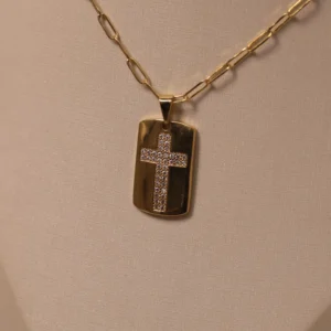 Colar Placa Cruz Cravejada 60cm