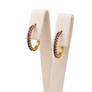 Brinco Argola Cravejado com Zircônia Roxa