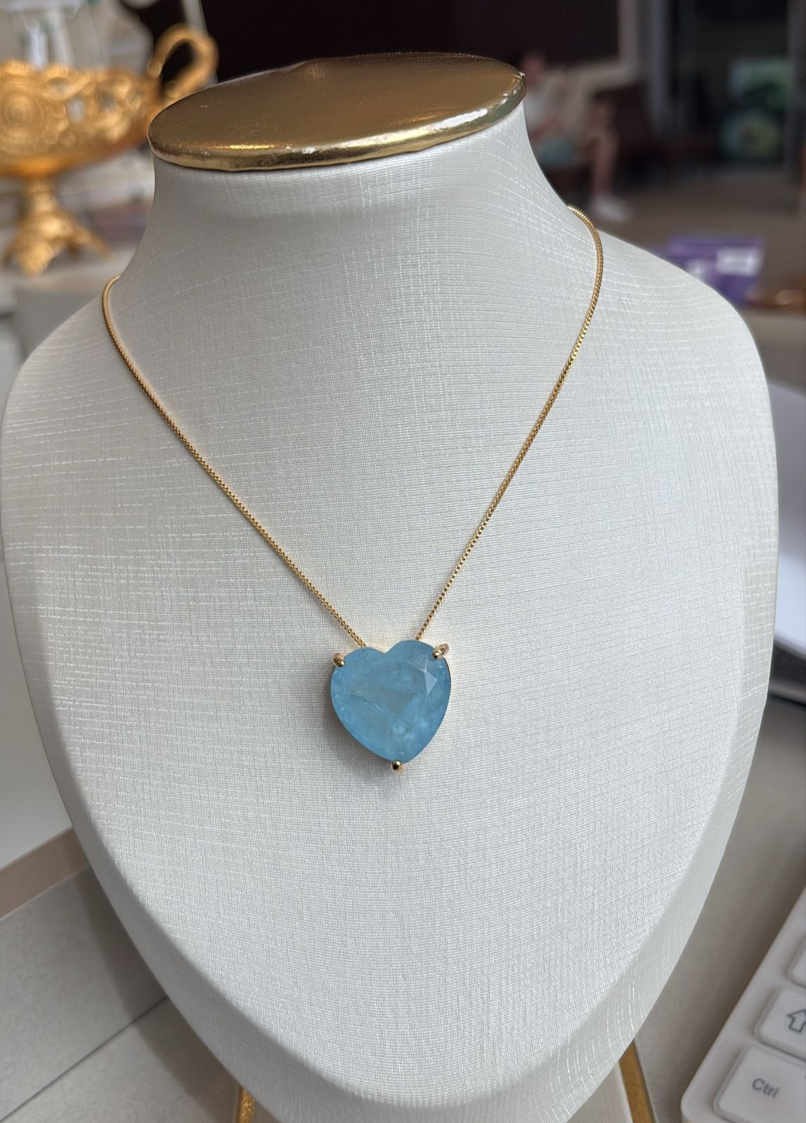 Colar Veneziana Coração Fusion Azul 0,8mm 50cm