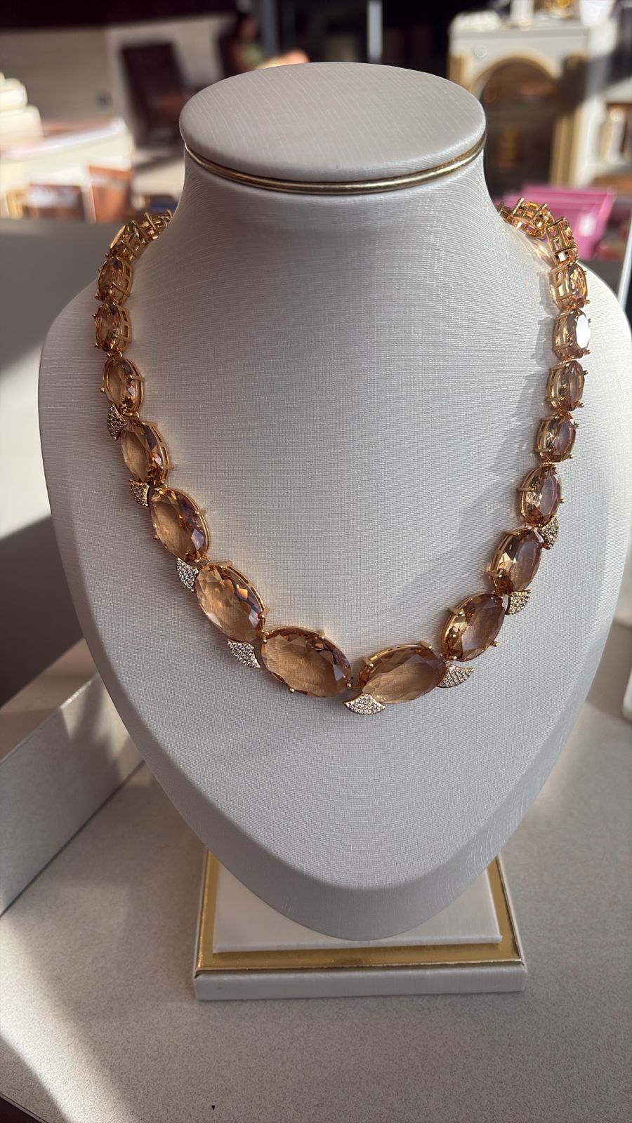 Chocker Pedraria Morganita com Pequenos Leques Cravejados Fecho Imã