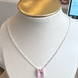 Colar Pedra Fusion Rosa (Banhado A Prata)
