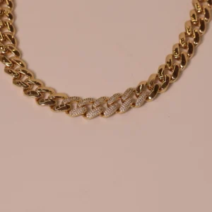Choker Elos Lisos com Cinco Cravejados Centrais na Micro Zirconia