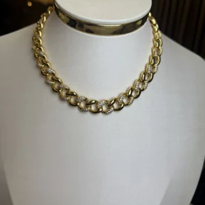 Choker Elos Alternados Liso e com Cravejados na Micro Zirconia