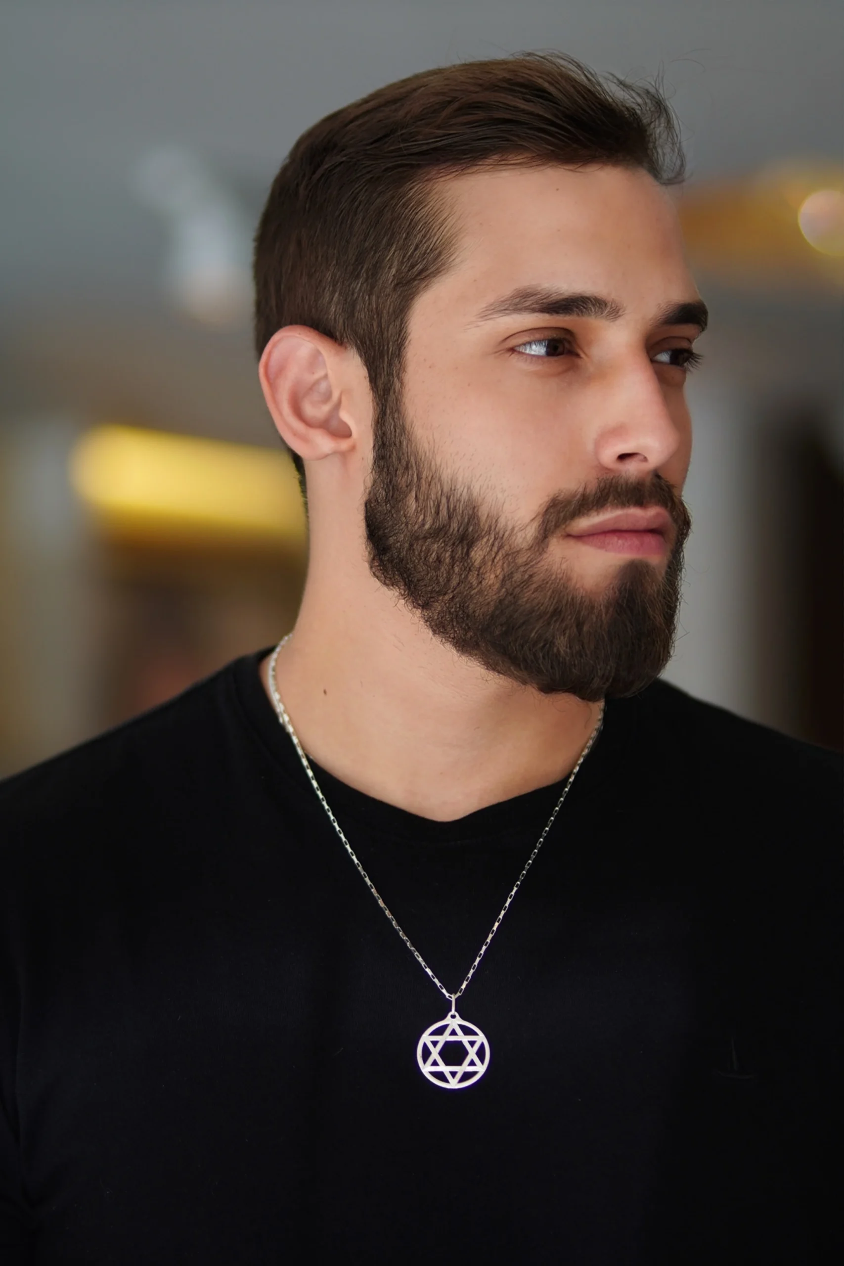 Colar Estrela De Davi Prata Com Borda