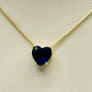 Conjunto Colar Veneziana Pingente e Brincos Coração 10mm 45+5 cm Azul Escuro