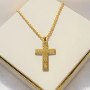 Colar Cruz Pai Nosso Cordão Baiano Dourado 45cm