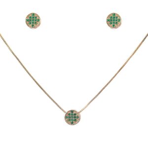 Conjunto Colar e Brinco Cravejado Verde Esmeralda