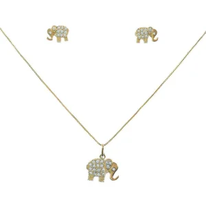 Conjunto Colar e Brinco Elefante Cravejado