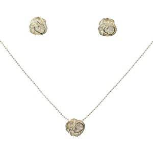 Conjunto Colar e Brinco Flor Detalhe Cravejado