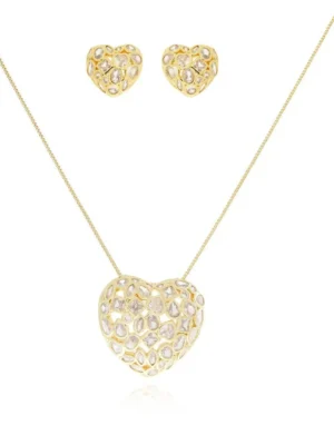 Conjunto Coração Zirconia Mosaico