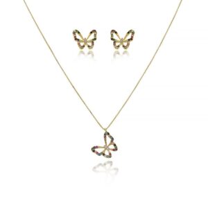 Conjunto Mini Borboleta Cravejado Colorido
