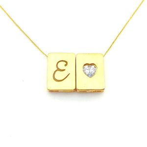 Colar Letra E e Coração Banhado a Ouro