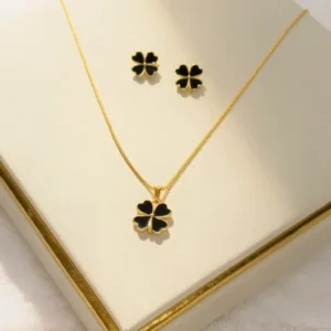 Conjunto Colar e Brincos Van Cliff cor Ônix