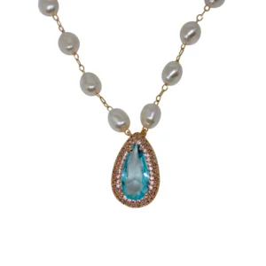 Colar com pérolas gota azul cravejado